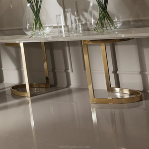 Luxury Modern Living Room Hotel Apartment Farmhouse Stainless Steel Base Oval White Marble Top <b>Console</b> <b>Table</b> 685 Marble Top Cons - Product Image 2