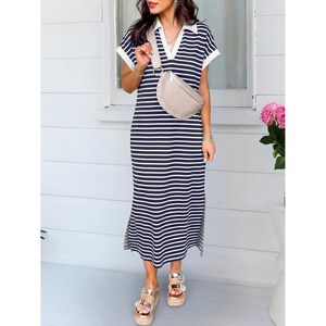 FOXA Vestido midi informal de verano para mujer, manga corta, cuello en V, corte holgado, antiarrugas, vestido de vacaciones en la playa - Product Image 3