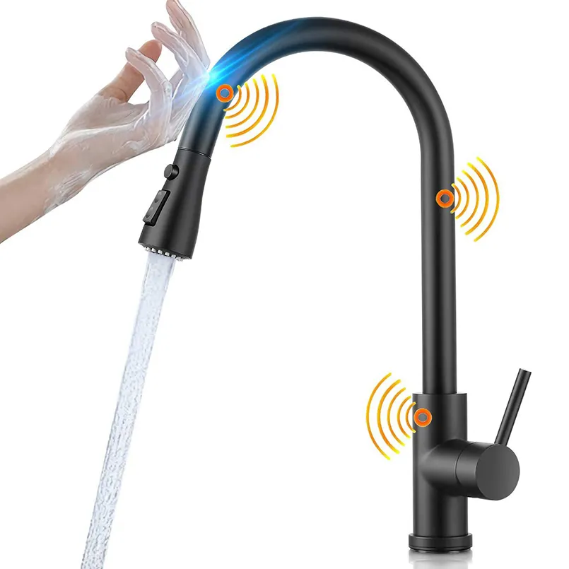 Robinet infrarouge à capteur tactile JW12 pour salle de bain avec capteur de robinet à double module Robinet automatique doré