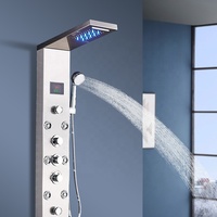 Colonne de douche murale en acier inoxydable brossé avec jets de massage et LED pour hôtel, économiseur d'eau
