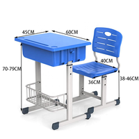 Ensemble de bureau et chaise d'école en plastique réglables en hauteur, vente en gros, pour salle d'étude