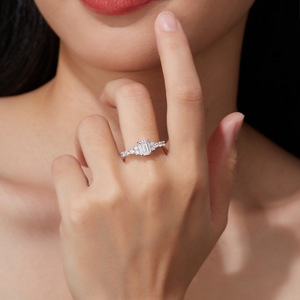 2026 Hot Item S925 Sterling <b>Silver</b> <b>Emerald</b> Cut Zircon <b>Ring</b> For Women Luxury Proposal Engagement Slim Finger Two Tone Band - Product Image 5
