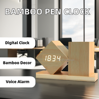 Horloge de bureau numérique LED créative, porte-stylo en bois, CNC multifonctionnel, personnalisable, accessoire de bureau de haute qualité