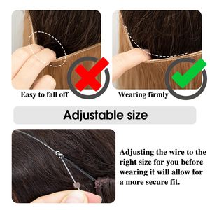 Extensions de cheveux à fil invisible 3 clips synthétiques ondulées bouclées avec bandeau transparent ajustable pour femme 18 pouces brun moyen cendré - Product Image 4