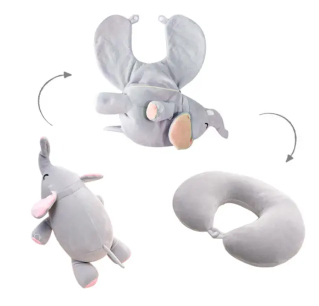 Free Sample Stuffed Foam OEM Soft Plush U Shape 3 in 1 Neck Pillow/Reversible Plush Elephant toy can be change neck pillow toy