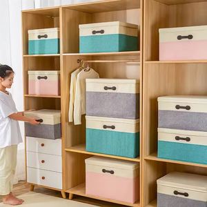 60L Foldable Cotton Linen Storage <b>Bins</b> with Lids Fabric Stackable Storage Organizer Box for Organizing Bedroom Closet - Product Image 4