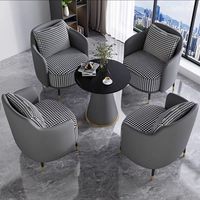 Conjunto de Sofá de Cuero Minimalista de Lujo Ligero y Mesa de Oficina con Estructura de Madera, Combinación de Silla y Mesa para Oficina y Hotel, Sofá de Descanso para Balcón