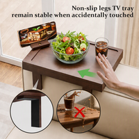 Plateau de canapé coulissant en bambou avec support pour téléphone pour manger et prendre des collations sur le canapé du salon - Vente en gros