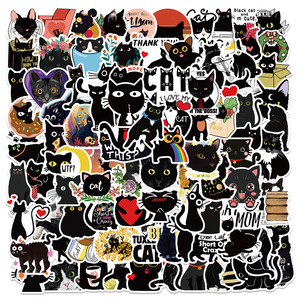 ZY1598C 100 Pezzi Adesivi Gatto Nero Cartoon Impermeabili per Decorare Quaderni, Skateboard, Biciclette, Bagagli, Chitarre per Adolescenti e Bambini - Product Image 2