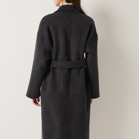 Manteau long noir de luxe en laine 100 % pour femme, avec ceinture, à manches longues, vente en gros