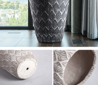 Rond grand moderne en fibre de verre planteur en relief feuille forme arbre Pot intérieur extérieur Fiber Pots de fleurs en gros