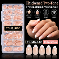 160 faux ongles épais à pression, bicolores, couvrance totale, en ABS, avec logo personnalisé