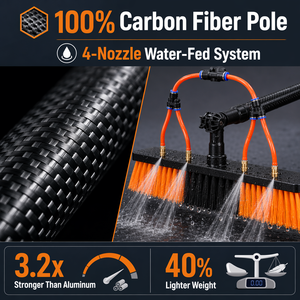 Kit de Cepillo de Limpieza de Paneles Solares Telescópico 100% Fibra de Carbono con Barra Alimentada por Agua, Cabezal Pivotante Multiángulo y Cerdas Suaves Antiarañazos - Product Image 2