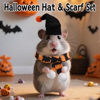 Ensemble chapeau et écharpe pour petit animal de compagnie, costume d'Halloween mignon, chapeau de sorcière noir, sangle de menton réglable, écharpe en tricot orange, hamster