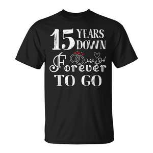 T-shirt promotionnel personnalisable pour la 15e anniversaire de mariage des couples - 15 ans de bonheur à jamais - Product Image 1
