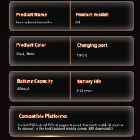 Lenovo S01 Wireless 2.4GHz Game Controller untuk Switch/PC/Android TV/iOS dengan Joystick 3D Hall dan Giroskop Enam Sumbu.
