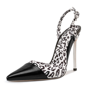 Sandales à talons hauts pour femme, grande taille 47, motif léopard patchwork, à bride arrière, escarpins à bout pointu fermé - Product Image 1