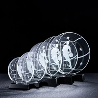 Trophée de tournoi de basketball, football, golf, en verre gravé, design le moins cher, prix de championnat sportif MVP avec base noire