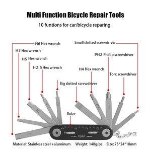 Kit d'outils de réparation de vélo 2026 – Clé à molette, tournevis, outil de chaîne, clé hexagonale, outil à rayons multifonction pour VTT – Ensemble d'outils de réparation de vélo pour cyclisme - Product Image 4
