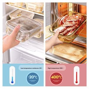 High Borosilicate Amber Glass Rectangular and Round <b>Lunch</b> <b>Box</b> Vented Lids Storage Jar Containers Food Storage Containers - Product Image 4