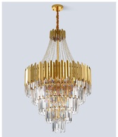 Lustre suspendu en cristal à 5 niveaux de design moderne, luminaire suspendu en métal doré, luminaire suspendu au plafond LED pour salon, salle à manger