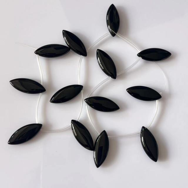Black Agate Onyx 12x30mm Marquise Beads for Jewelry Making