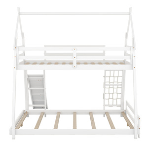 White Wooden House <b>Bunk</b> <b>Bed</b> With <b>Slide</b> And Ladder For Kids Bedroom Furniture - Product Image 4