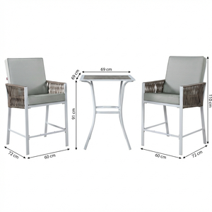 Set da Pranzo Moderno da Esterno in 3 Pezzi, Struttura in Acciaio KD, <span class=keywords><strong>Tavolo</strong></span> Alto e <span class=keywords><strong>Sedie</strong></span> in Rattan PE Intrecciato per <span class=keywords><strong>Giardino</strong></span> e Patio - Product Image 6