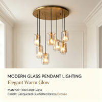 Lustre moderne à plusieurs niveaux en acier et verre, suspension multi-lumières en laiton et acier pour escalier, hall d'entrée, décoration de luxe pour maison française, villa