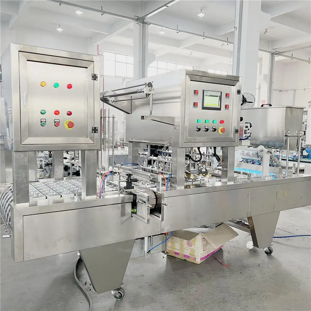 Automatic cup filling and sealing machine for mineral water   4 lines water juice jelly cup filling machine