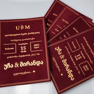 2025 Tùy Chỉnh Màu Đỏ Nhung Lời Mời Đám Cưới Với Vàng Lá Tự Dính Bóng Cảm Ơn Bạn Thẻ Hoàn Hảo Cho Giáng Sinh & Ngày Lễ - Product Image 6