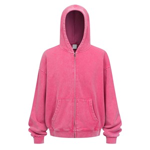 Hoodie zippé délavé décontracté surdimensionné à épaules tombantes et coupe carrée effet soleil délavé personnalisé pour hommes - Fabricants de vêtements - Product Image 4