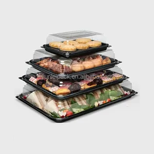 Reusable Plastic Disposable Rectangular Catering Tray Sandwich Platters Trays With PET Lids