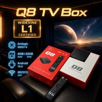 Boîtier TV Q8 pour services de streaming Android 14 S905Y4 4 Go 32 Go Widevine L1 1 pièce MOQ Logo personnalisé Gestion des appareils CMS OEM ODM Usine