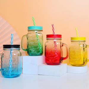 16 ounce <span class=keywords><strong>Mason</strong></span> <span class=keywords><strong>Jar</strong></span> Mugs với xử lý thép có nắp đậy ống hút nhựa hợp thời trang uống kính cho các bên hàng ngày đồ uống - Product Image 3