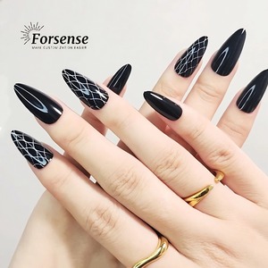 Forme d'amande chic presse noire sur les <span class=keywords><strong>ongles</strong></span> femmes 24 pièces stiletto auto-adhésif doigt artificiel presse-sur <span class=keywords><strong>ongles</strong></span> <span class=keywords><strong>faux</strong></span> <span class=keywords><strong>ongles</strong></span> avec de la colle - Product Image 2