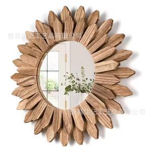 Espejo de Pared de Madera con Marco de Madera Natural, Forma Redonda, 20-29 Pulgadas, Espejo de Baño para Maquillaje, Estilo Rústico Vintage - Product Image 1