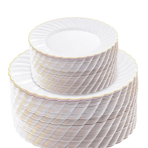 <span class=keywords><strong>Vaisselle</strong></span> élégante BST, assiettes jetables en <span class=keywords><strong>plastique</strong></span> beige, bord festonné, dentelle dorée, bordure dorée, pour mariage et fête - Product Image 1