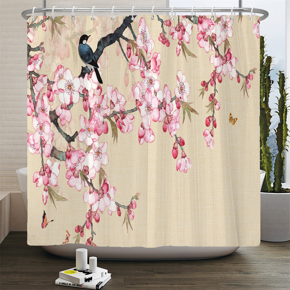 Black And White Flower Shower Curtains For Bathroom Lotus Butterfly Bath Curtain Zen Floral Bathroom Decor 72 X72 With 12 Hooks
