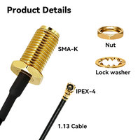 Câble coaxial SMA femelle traversant vers U.FL Pigtail 1,13 mm, Jumper RF à faible perte DC-6GHz, Mini connecteur RF pour routeur WiFi et IoT