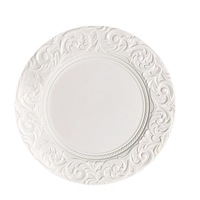 Assiettes de présentation anciennes, assiette de présentation ronde en plastique blanc gaufré de 13 pouces pour dîner, mariage, décoration de table élégante