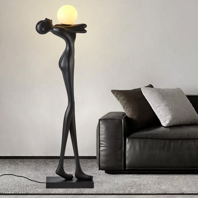 Modern Resin Statue Floor Lamp, Black Holding Ball Floor Lamp for Bedroom Living Room Corridor Hotel Villa