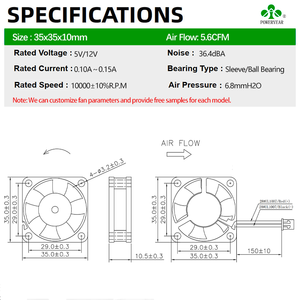 Quạt làm mát PowerYear 3510 mạnh mẽ, nhỏ gọn 5V 12V DC 35x35x10mm 10000 vòng/phút dành cho xe RC, PS5, XBOX - Product Image 5