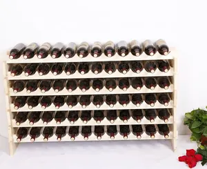 Rack de armazenamento de vinho, 72 garrafas, 6 tamanhos, de madeira sólida, exibição de vinho, 72 garrafas, empilháveis, modular