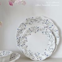 Vaisselle en céramique de style français, bleu floral, assiettes à dessert et assiettes à dîner en céramique