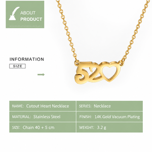 Collar de Acero Inoxidable Dorado con Corazón Recortado, Chapado al Vacío en Oro de 14K, Cadena Ajustable de 40+5 cm, Ligero, 3.2 g - Product Image 3