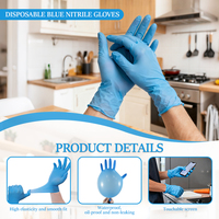 Gants en nitrile jetables Dipsi 9 pouces bleus texturés, entièrement sans latex, sans silicone, sans poudre, non stériles