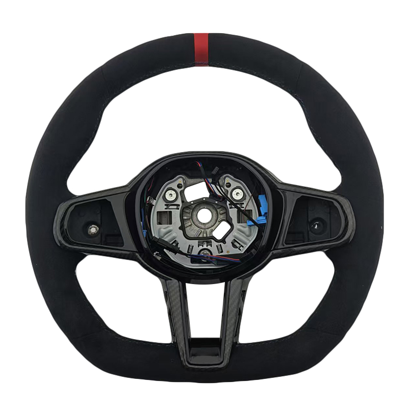 Sans chauffage + Alcantara + Bande rouge sur le dessus + Surpiqûres rouges et bleues