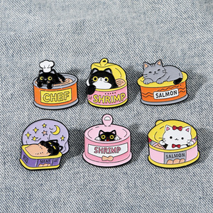 دبابيس معدنية مطلية بالمينا الناعمة بتصميم كرتوني مخصص للأطفال، بتصاميم طعام وقطط مضحكة، مع عبارة MEOW - Product Image 2