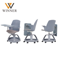 Chaise de bureau ergonomique pivotante en plastique moderne et confortable avec tablette d'écriture pour l'école